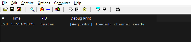 DebugView showing the driver’s load message